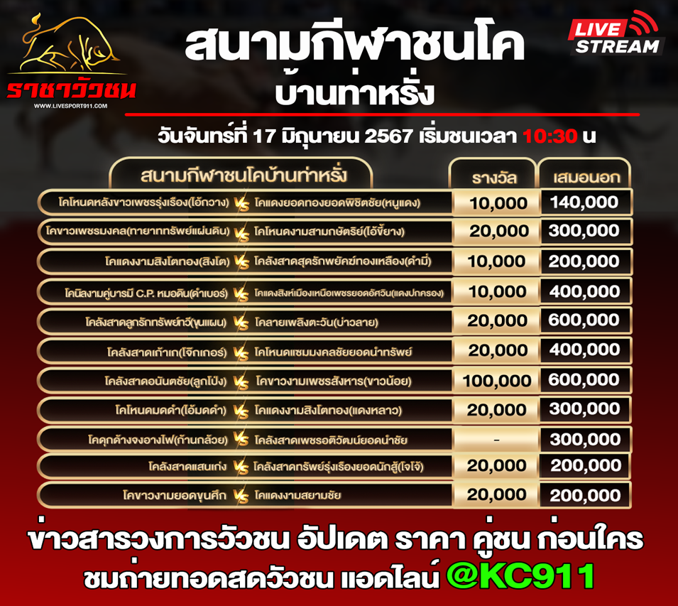 โปรแกรมวัวชน13-6-67