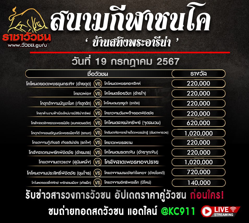 โปรแกรมวัวชน 19-7-2567