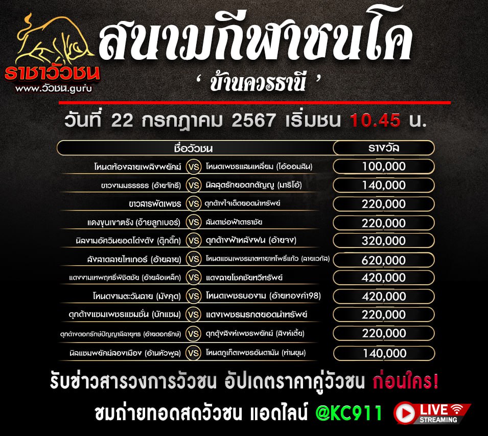 โปรแกรมวัวชน 22-7-2567