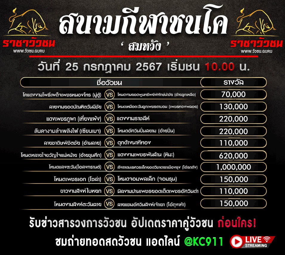 โปรแกรมวัวชน 25-7-2567