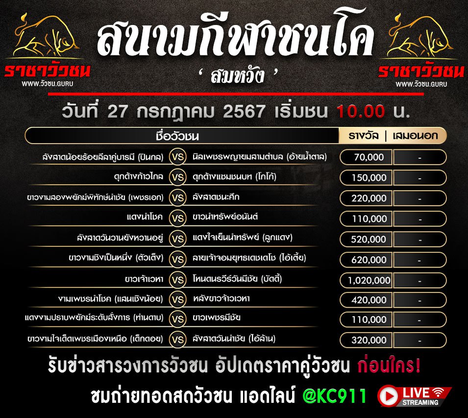 โปรแกรมวัวชน 27-7-2567