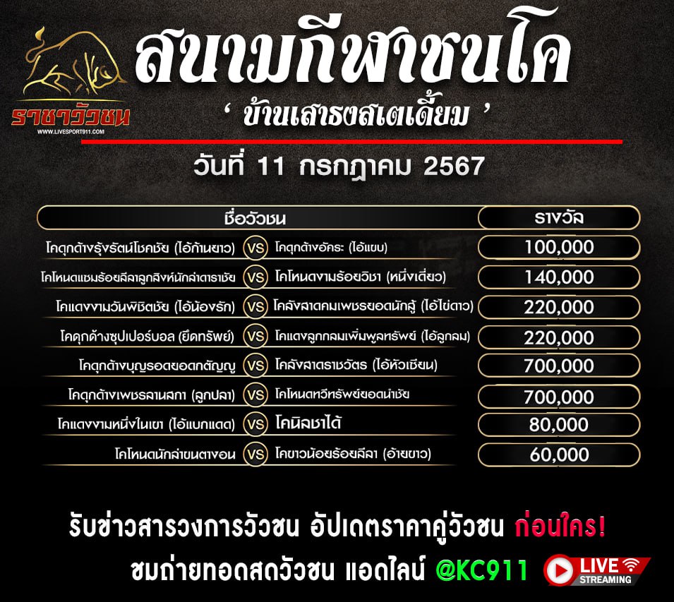 วัวชนออนไลน์ 11-7-2567