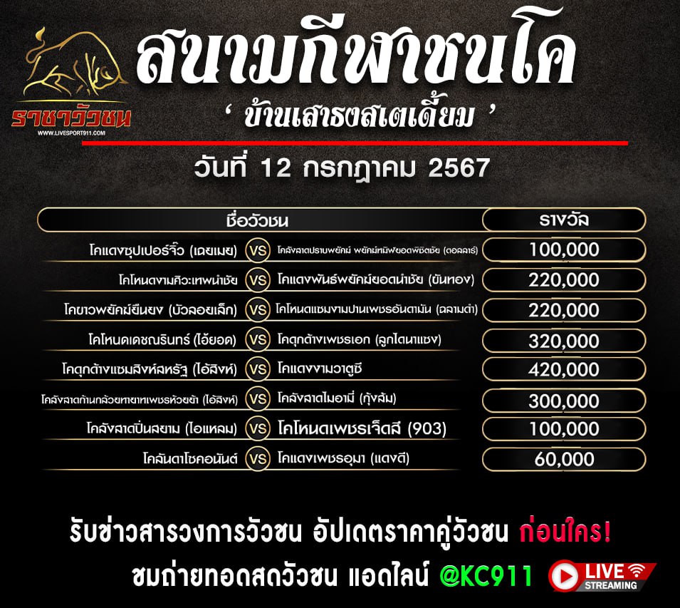 โปรแกรมวัวชน 12-7-2567