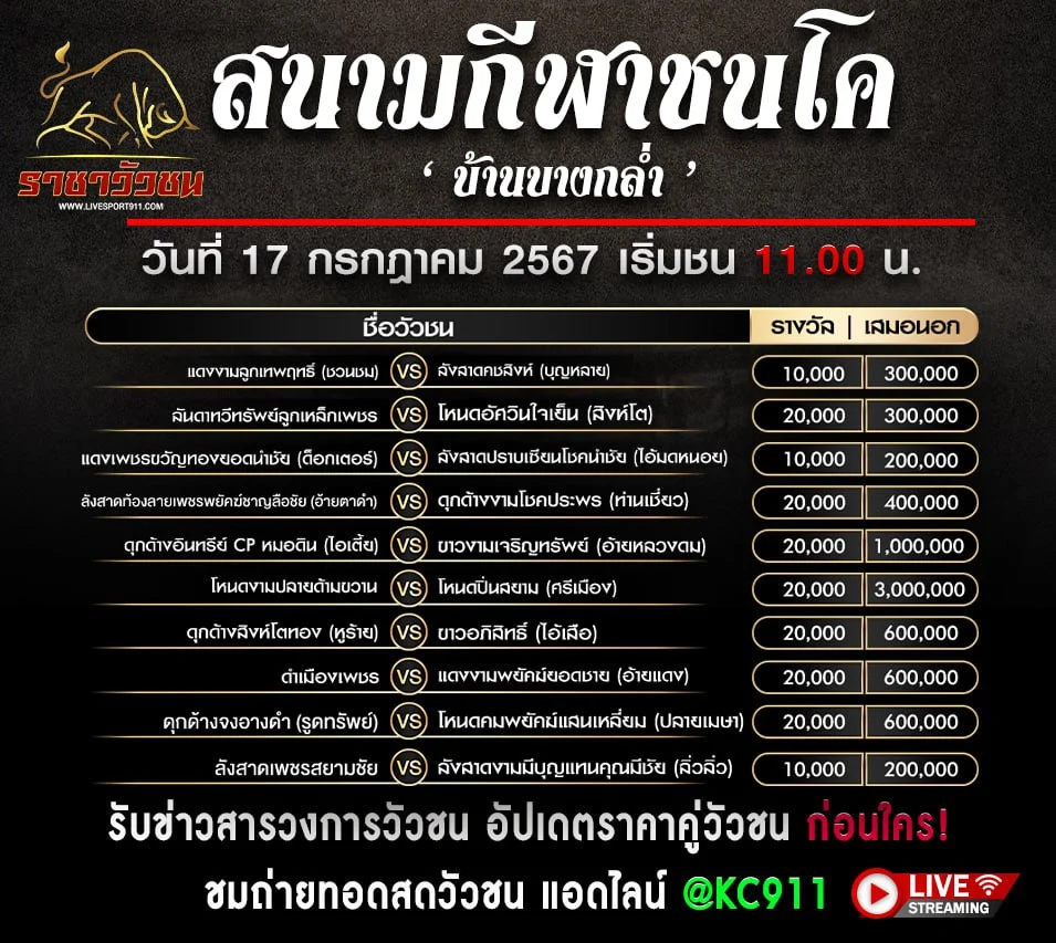 โปรแกรมวัวชน 17-7-2567