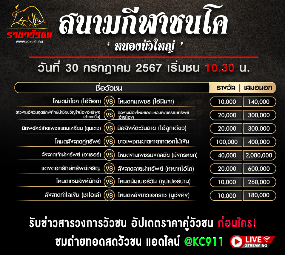 โปรแกรมวัวชน 30-7-2567