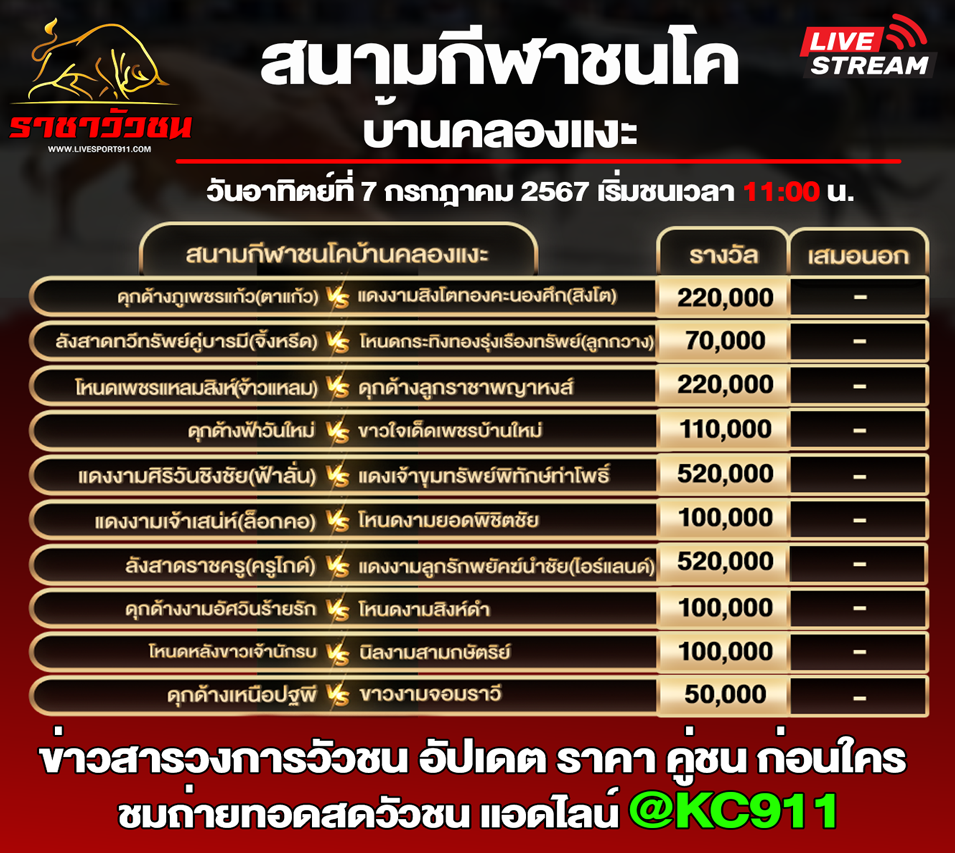 โปรแกรมวัวชน 7-7-2567