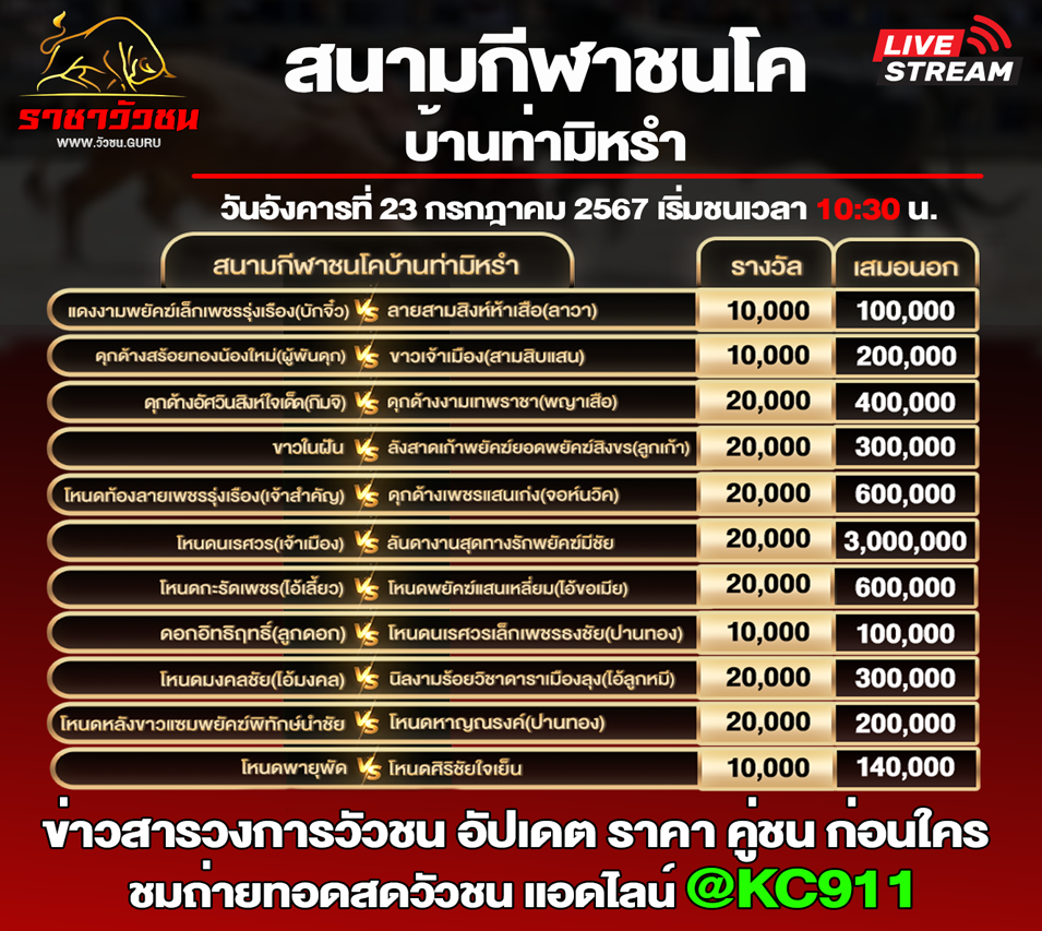 โปรแกรมวัวชน 23-7-2567