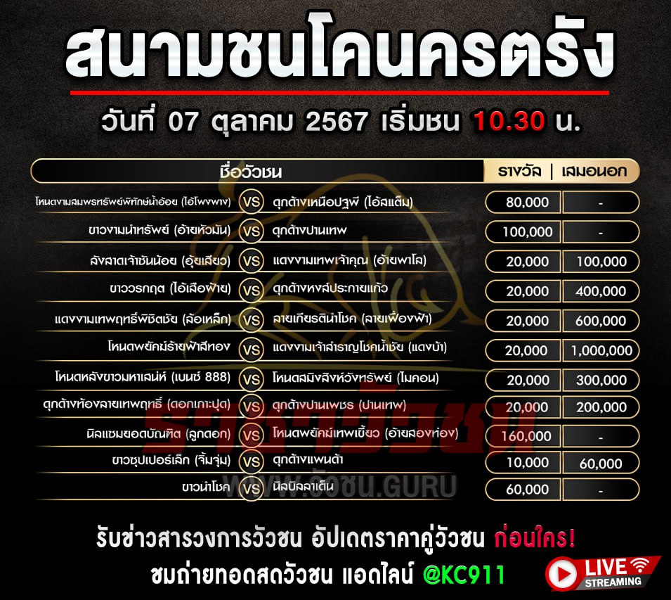 โปรแกรมวัวชน 7-10-2567