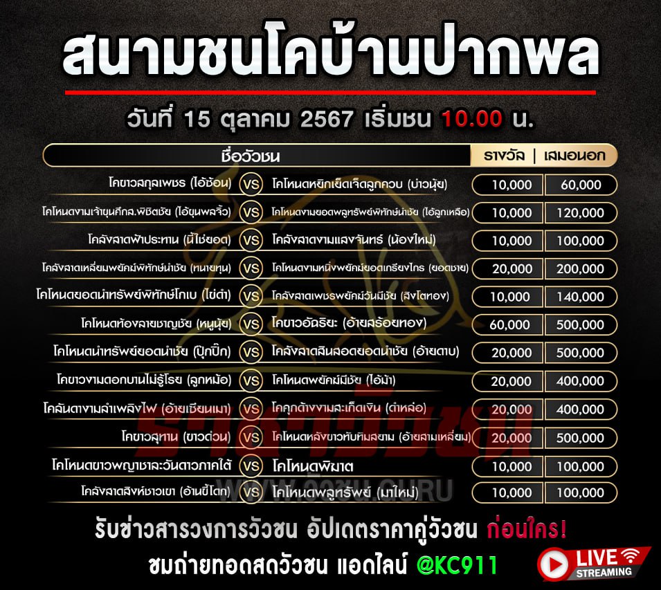 โปรแกรมวัวชน 15-10-2567