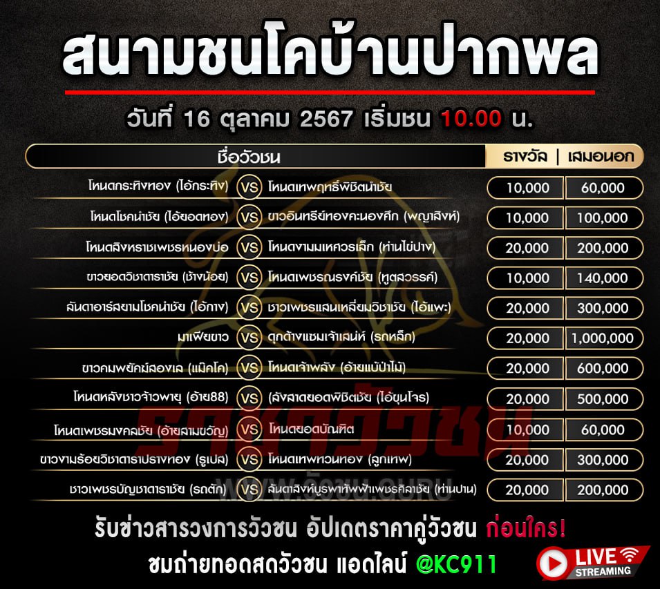 โปรแกรมวัวชน 16-10-2567