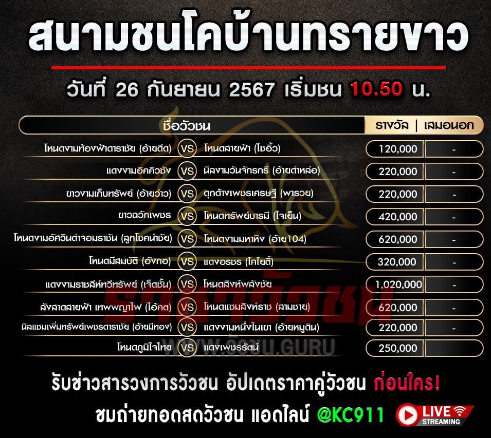 โปรแกรมวัวชน 26-9-2567