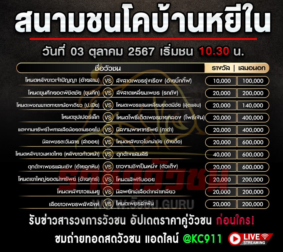 โปรแกรมวัวชน 3-10-2567