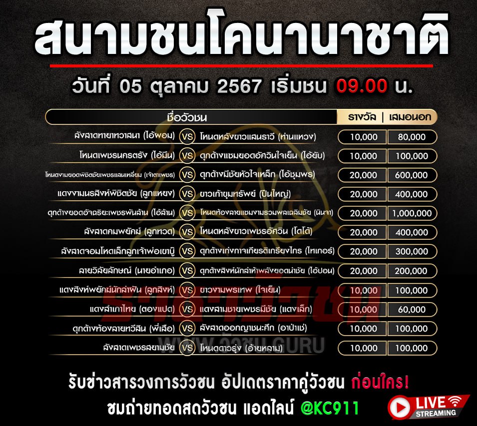 โปรแกรมวัวชน 5-10-2567