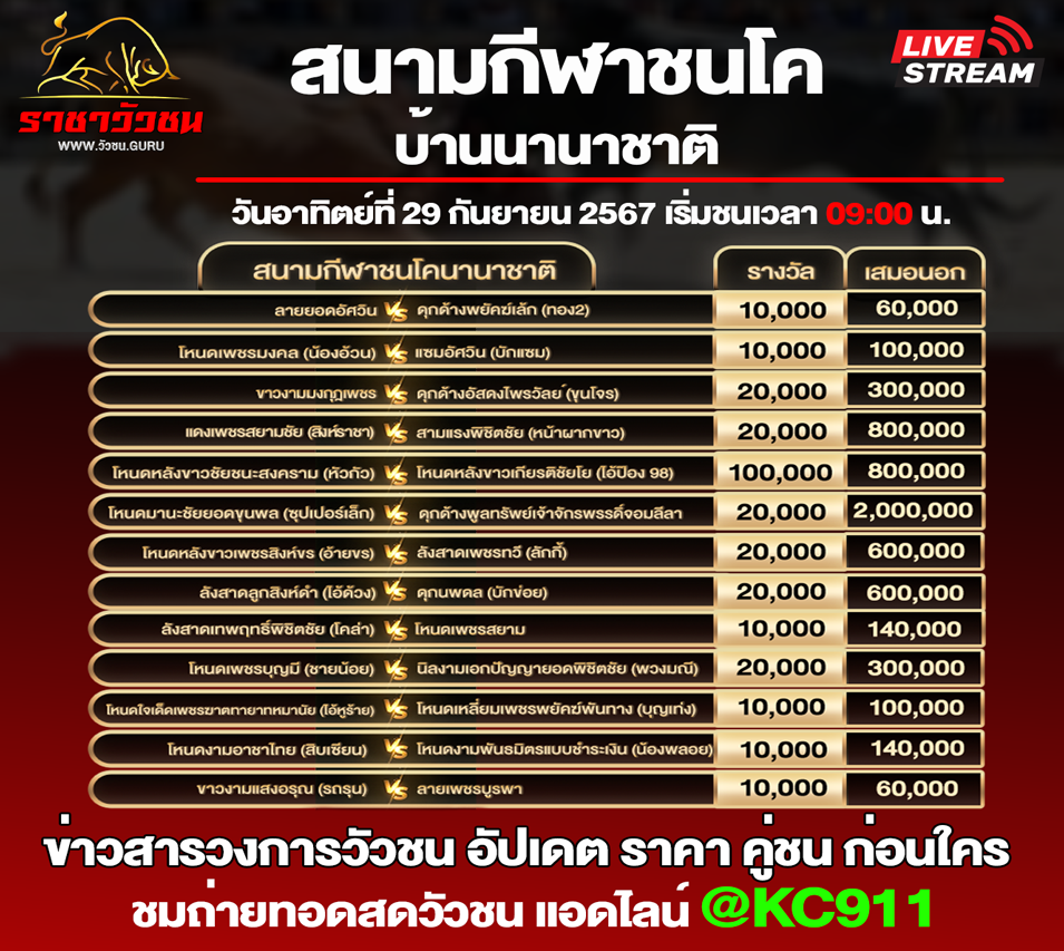 โปรแกรมวัวชน 29-9-2567