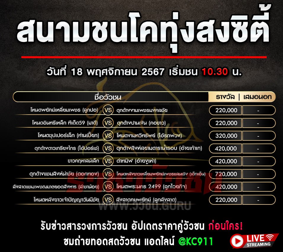 โปรแกรมวัวชน 18-11-2567