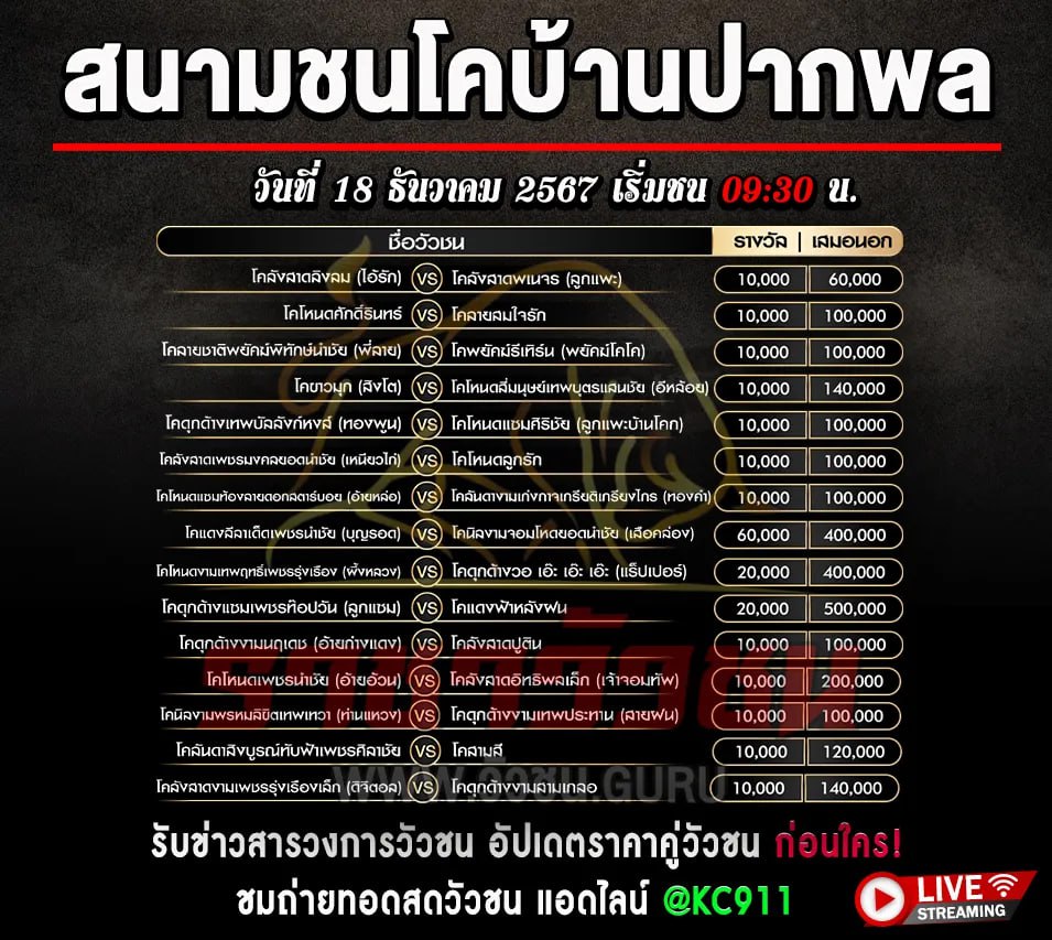 โปรแกรมวัวชน 18-12-2567