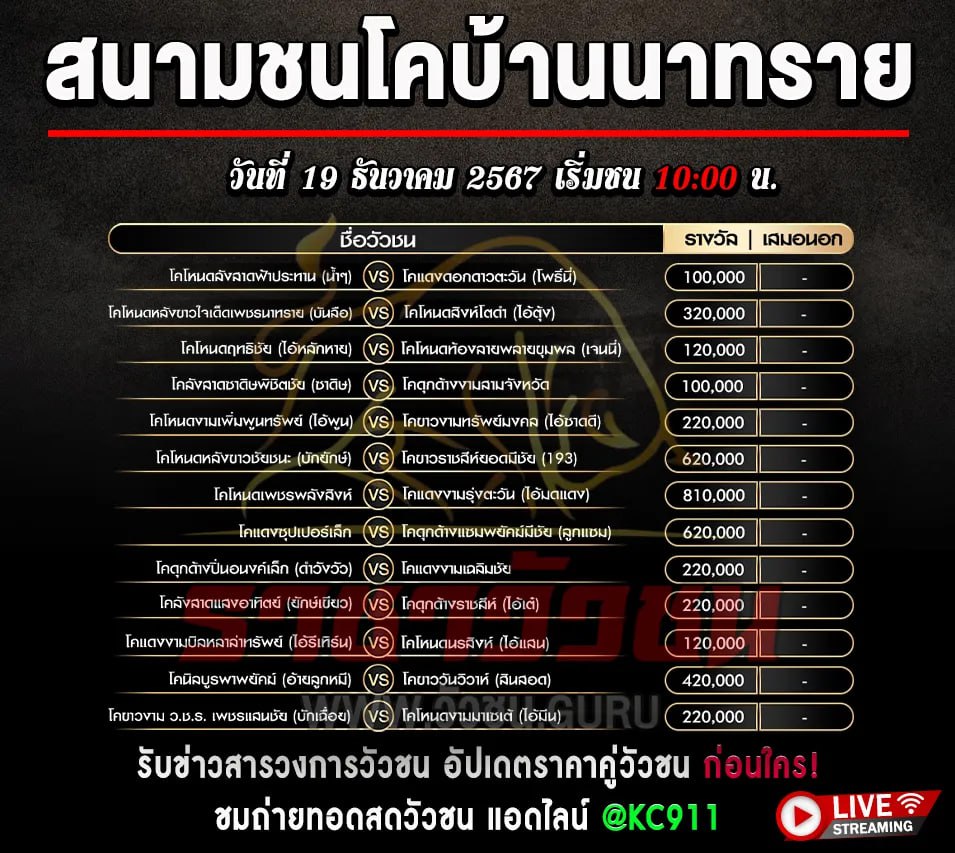 โปรแกรมวัวชน 19-12-2567